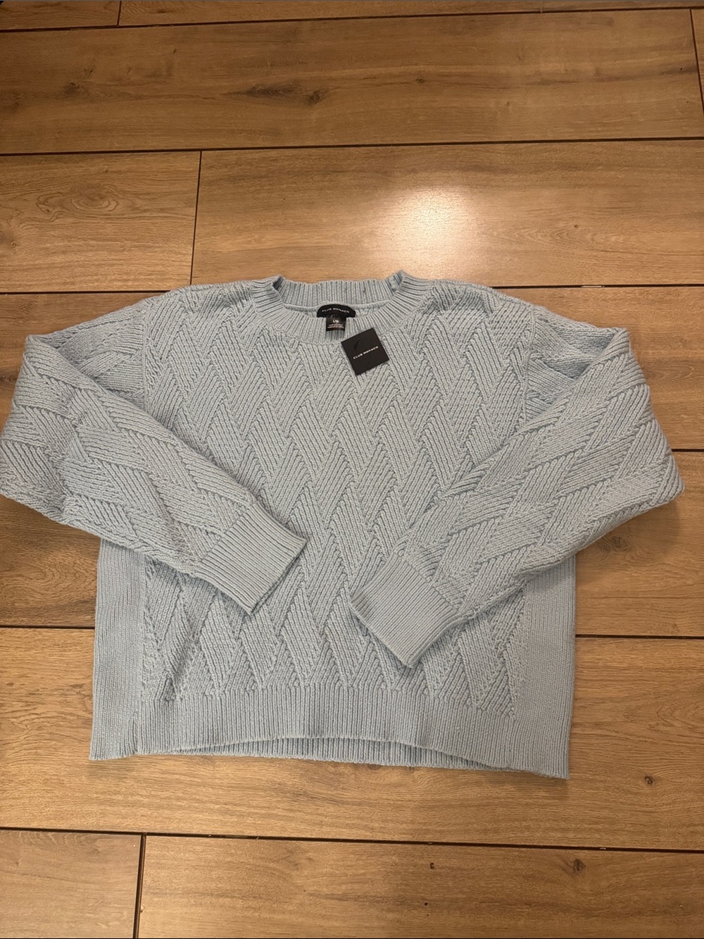 Club Monaco Pale Blue Cable Knit Crew Sweater